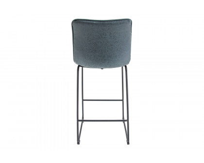 LeisureMod Brooklyn 29.9" Modern Leather Bar Stool with Black Iron Base and Footrest - Peacock/Blue