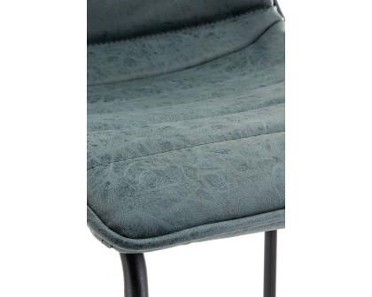 LeisureMod Brooklyn 29.9" Modern Leather Bar Stool with Black Iron Base and Footrest - Peacock/Blue