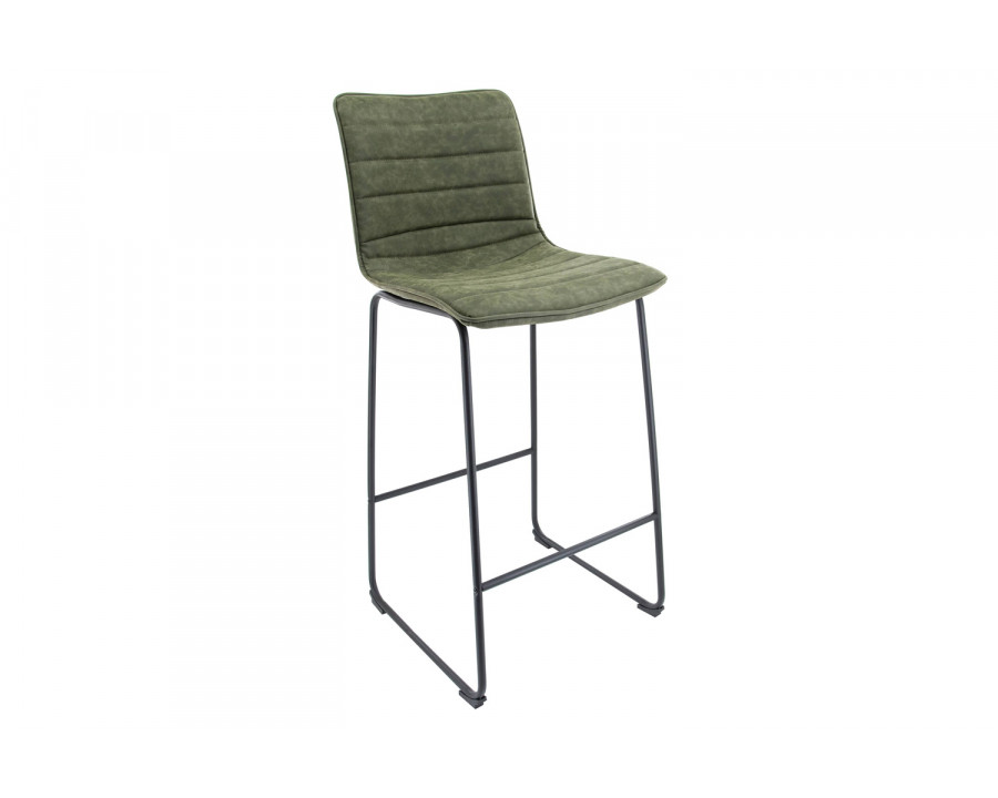 LeisureMod Brooklyn 29.9" Modern Leather Bar Stool with Black Iron Base and Footrest