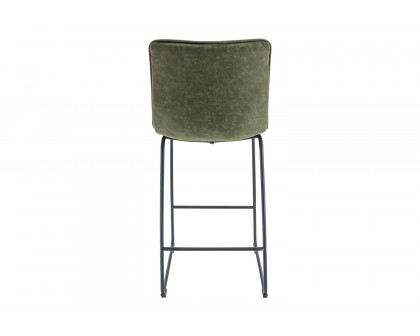 LeisureMod Brooklyn 29.9" Modern Leather Bar Stool with Black Iron Base and Footrest - Olive Green