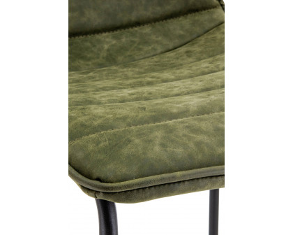 LeisureMod Brooklyn 29.9" Modern Leather Bar Stool with Black Iron Base and Footrest - Olive Green