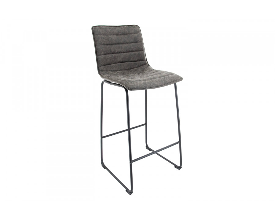 LeisureMod Brooklyn 29.9" Modern Leather Bar Stool with Black Iron Base and Footrest - Gray