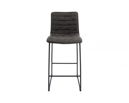 LeisureMod Brooklyn 29.9" Modern Leather Bar Stool with Black Iron Base and Footrest - Gray