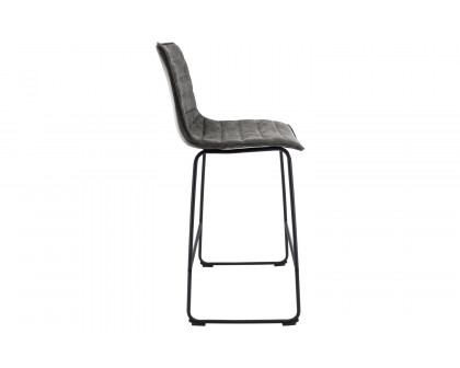 LeisureMod Brooklyn 29.9" Modern Leather Bar Stool with Black Iron Base and Footrest - Gray