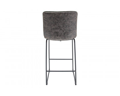 LeisureMod Brooklyn 29.9" Modern Leather Bar Stool with Black Iron Base and Footrest - Gray