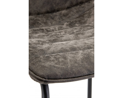 LeisureMod Brooklyn 29.9" Modern Leather Bar Stool with Black Iron Base and Footrest - Gray