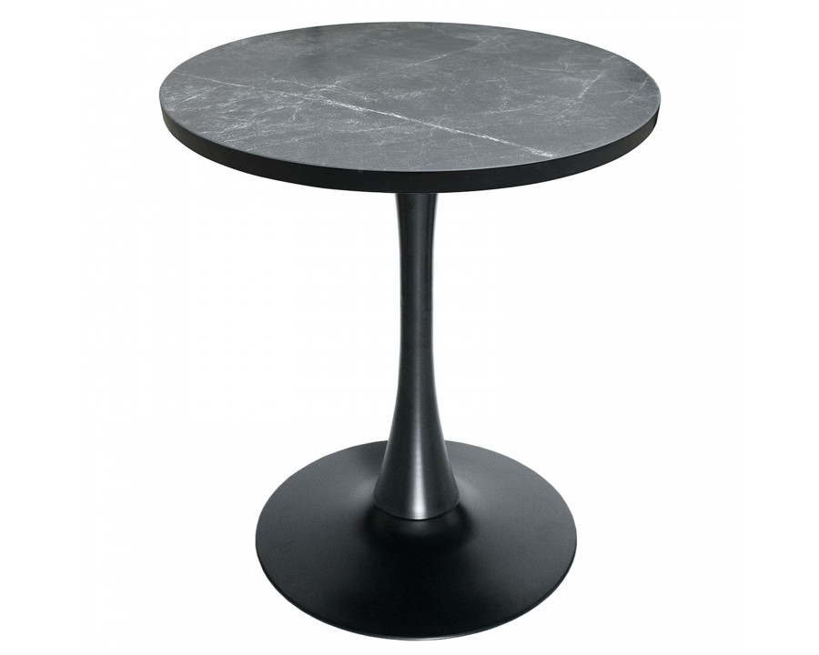 LeisureMod Bristol Modern 27" Round Dining Table with MDF Top and Black Iron Pedestal Base