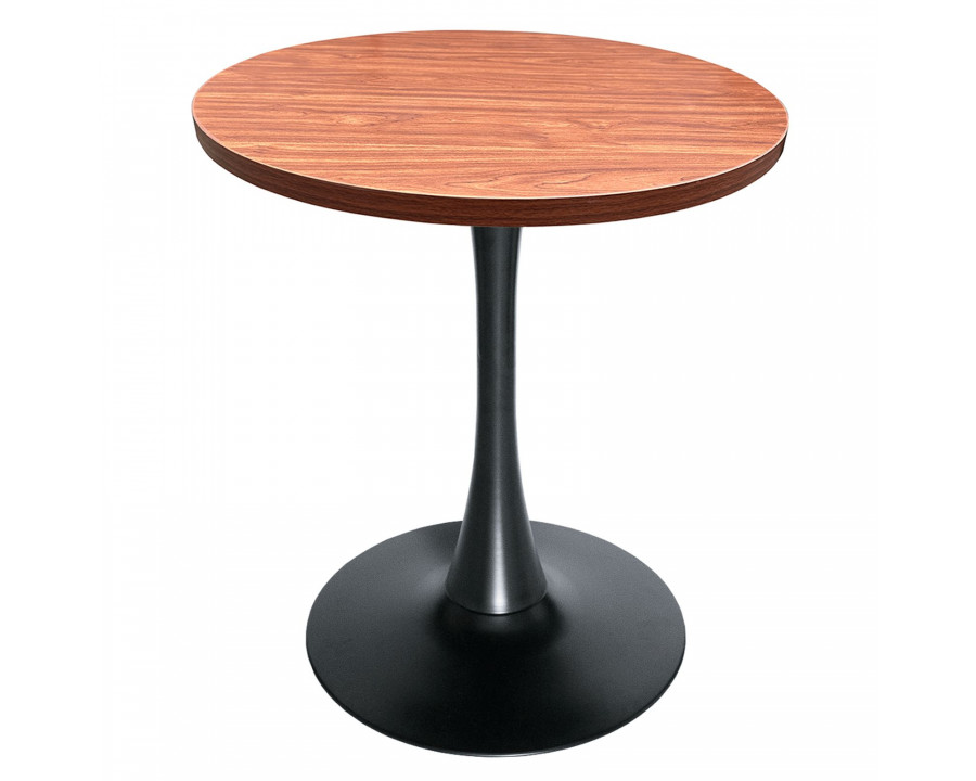 LeisureMod Bristol Modern 27" Round Dining Table with MDF Top and Black Iron Pedestal Base - Cognac Brown