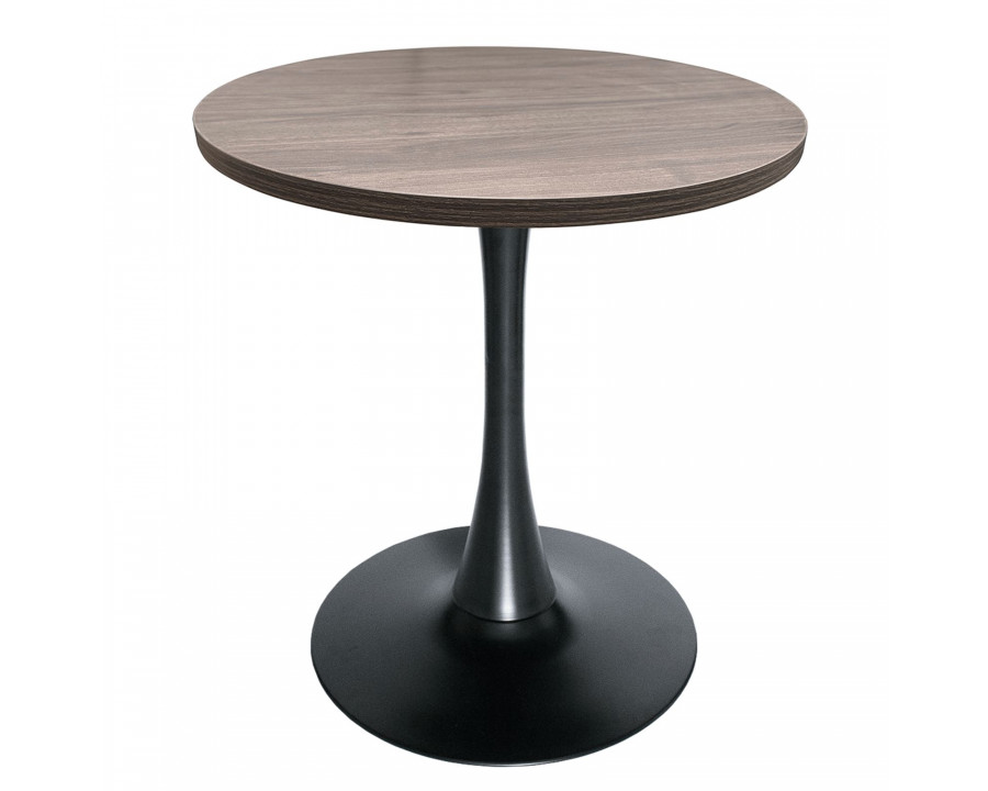 LeisureMod Bristol Modern 27" Round Dining Table with MDF Top and Black Iron Pedestal Base - Dark Walnut