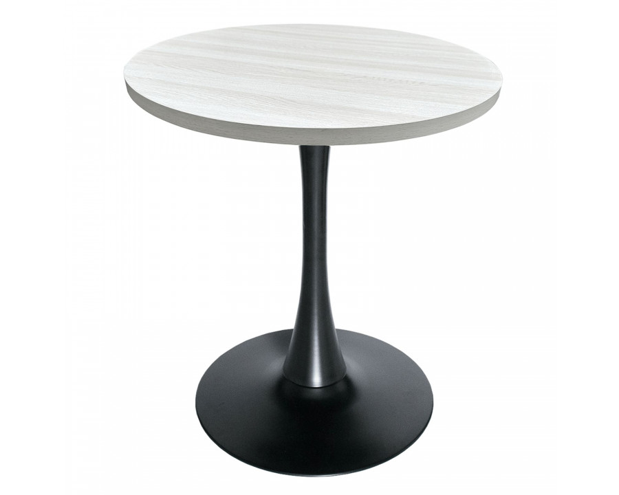 LeisureMod Bristol Modern 27" Round Dining Table with MDF Top and Black Iron Pedestal Base - Light Natural Wood