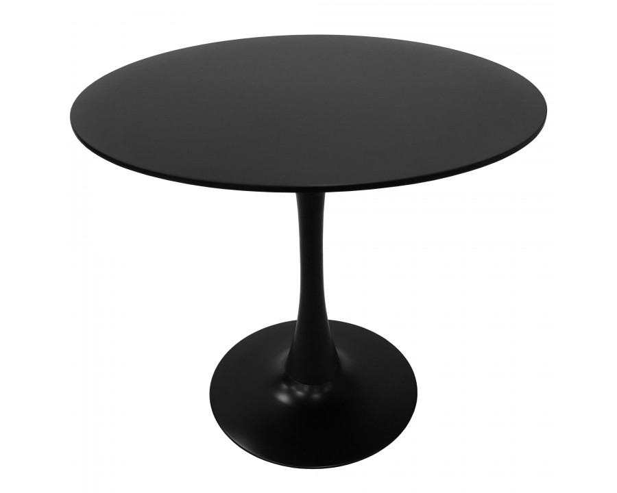 LeisureMod Bristol Modern 31" Round Dining Table with Wood Top and Iron Pedestal Base with Gloss Finish - Black