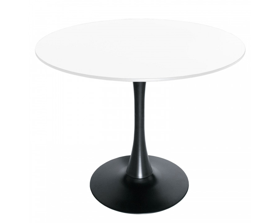 LeisureMod Bristol Modern 31" Round Dining Table with Wood Top and Iron Pedestal Base with Gloss Finish - Black/White