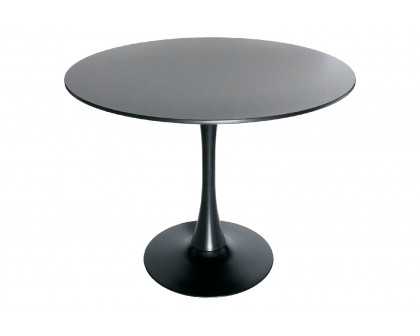 LeisureMod Bristol Mid-Century Modern Round Dining Table With Wood Top And Iron Pedestal Base With Gloss Finish