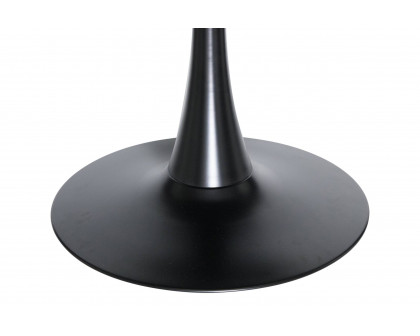 LeisureMod Bristol Mid-Century Modern Round Dining Table With Wood Top And Iron Pedestal Base With Gloss Finish - Black