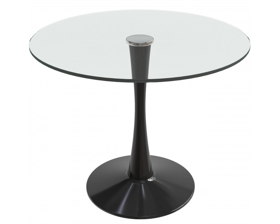 LeisureMod Bristol Modern 36" Round Dining Table with Glass Top and Iron Pedestal Base