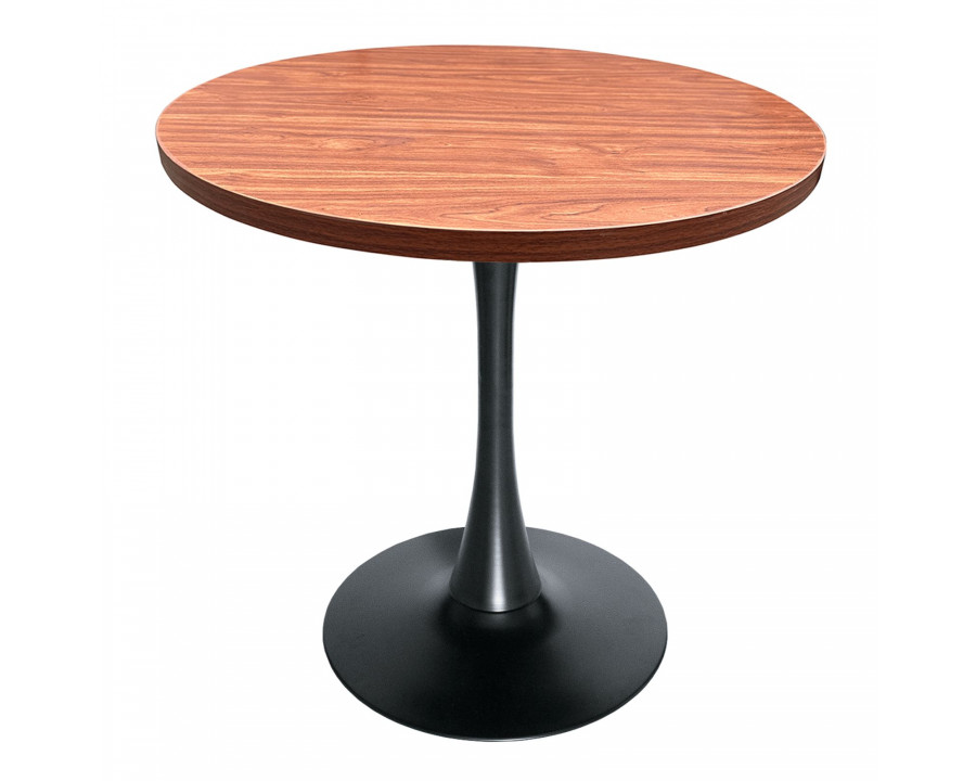 LeisureMod Bristol Modern 36" Round Dining Table with MDF Top and Black Iron Pedestal Base - Cognac Brown