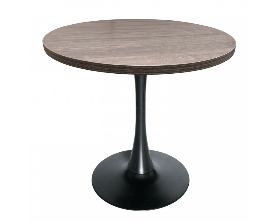 LeisureMod Bristol Modern 36" Round Dining Table with MDF Top and Black Iron Pedestal Base - Dark Walnut