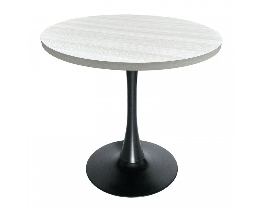 LeisureMod Bristol Modern 36" Round Dining Table with MDF Top and Black Iron Pedestal Base - Light Natural Wood