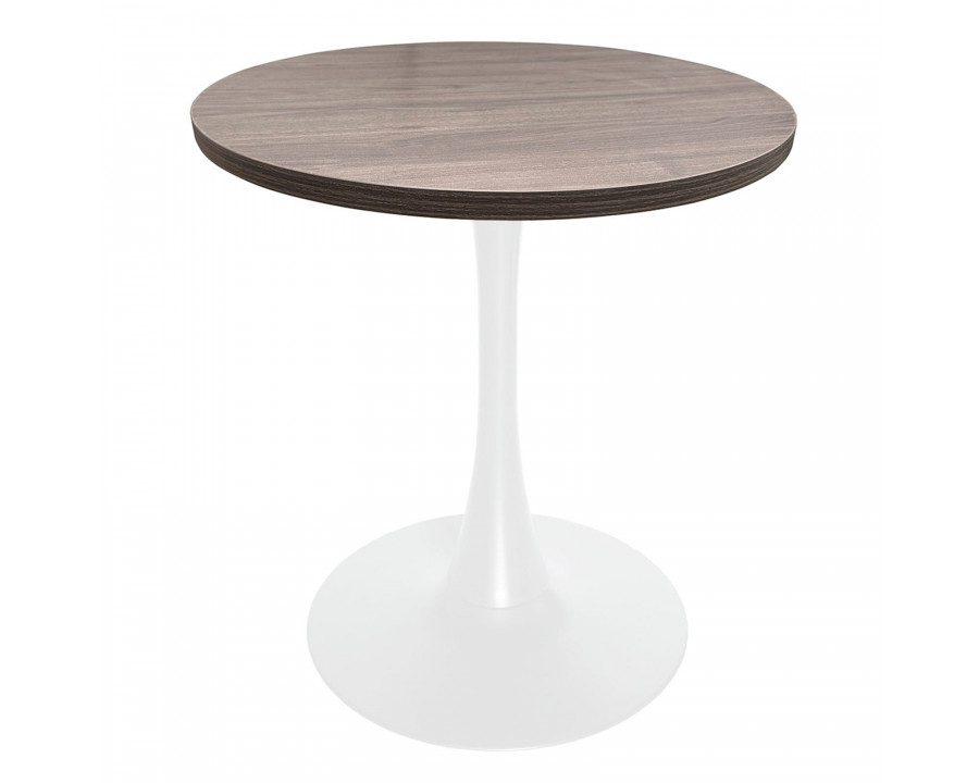 LeisureMod Bristol Modern 27" Round Dining Table with MDF Top and White Iron Pedestal Base - Dark Walnut