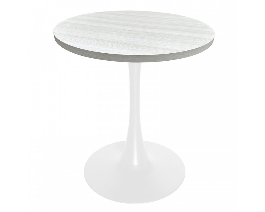 LeisureMod Bristol Modern 27" Round Dining Table with MDF Top and White Iron Pedestal Base - Light Natural Wood