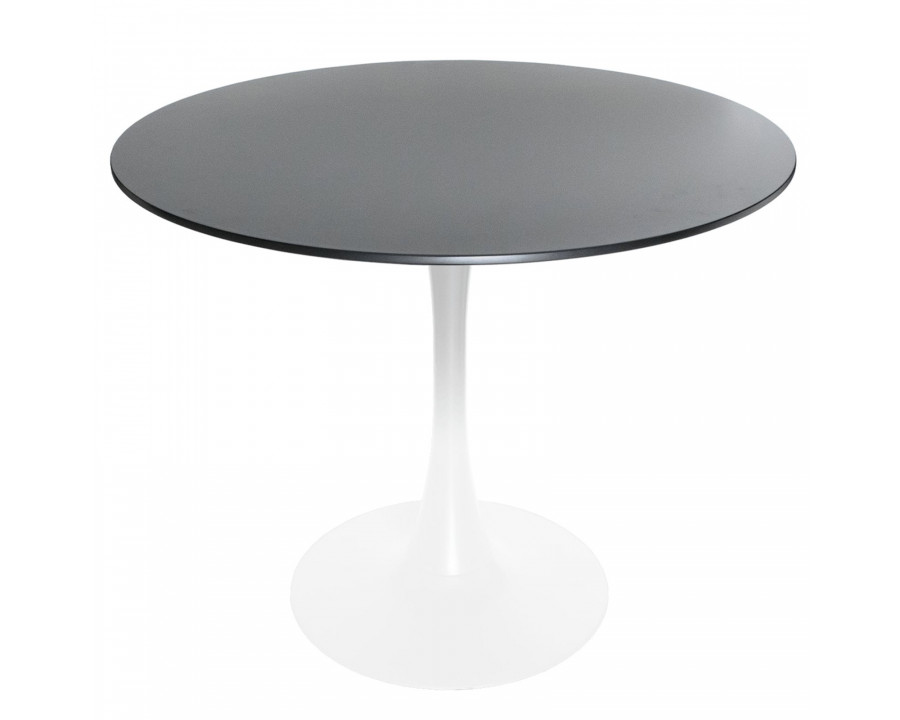 LeisureMod Bristol Modern 31" Round Dining Table with Wood Top and Iron Pedestal Base with Gloss Finish - White/Black