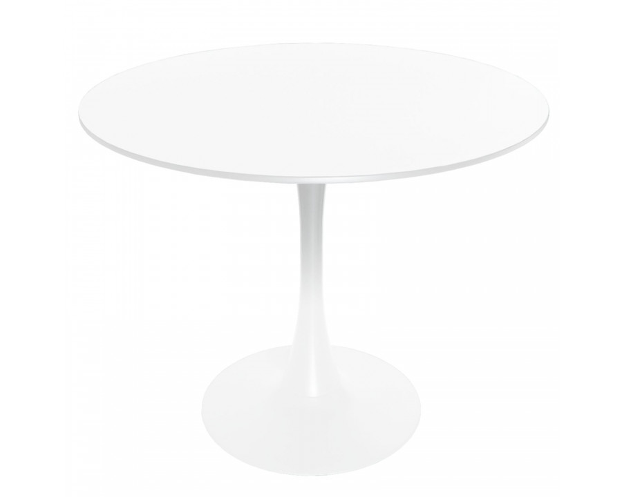 LeisureMod Bristol Modern 31" Round Dining Table with Wood Top and Iron Pedestal Base with Gloss Finish - White