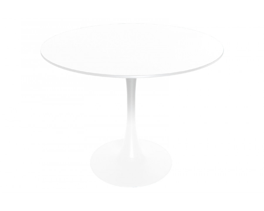 LeisureMod Bristol Mid-Century Modern Round Dining Table With Wood Top And Iron Pedestal Base With Gloss Finish