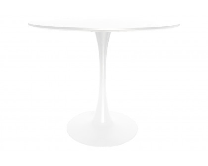 LeisureMod Bristol Mid-Century Modern Round Dining Table With Wood Top And Iron Pedestal Base With Gloss Finish