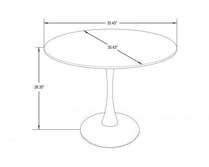 LeisureMod Bristol Mid-Century Modern Round Dining Table With Wood Top And Iron Pedestal Base With Gloss Finish - White