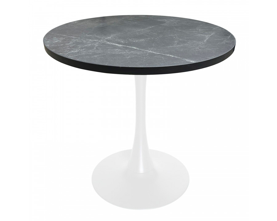 LeisureMod Bristol Modern 36" Round Dining Table with MDF Top and White Iron Pedestal Base - Black