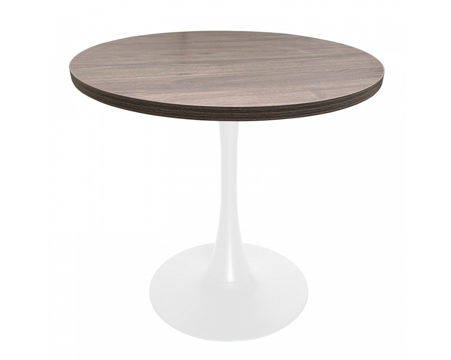 LeisureMod Bristol Modern 36" Round Dining Table with MDF Top and White Iron Pedestal Base - Dark Walnut