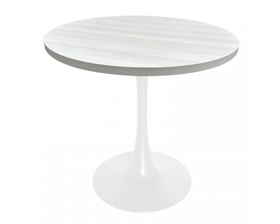 LeisureMod Bristol Modern 36" Round Dining Table with MDF Top and White Iron Pedestal Base - Light Natural Wood