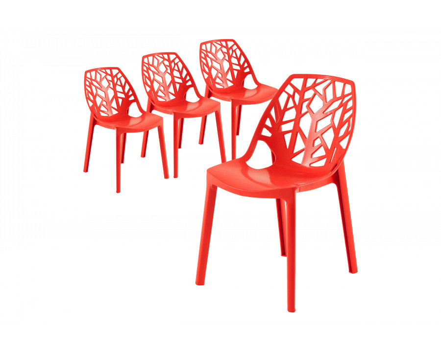 LeisureMod Modern Cornelia Dining Chair (Set Of 4) - Solid Red