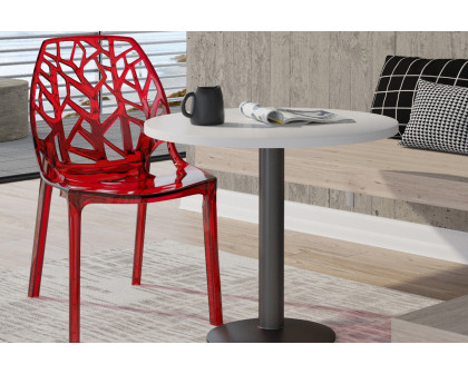 LeisureMod Cornelia Modern Dining Side Chair - Transparent/Red