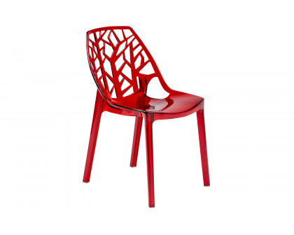 LeisureMod Cornelia Modern Dining Side Chair - Transparent/Red