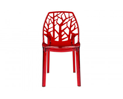 LeisureMod Cornelia Modern Dining Side Chair - Transparent/Red