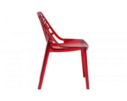 LeisureMod Cornelia Modern Dining Side Chair - Transparent/Red