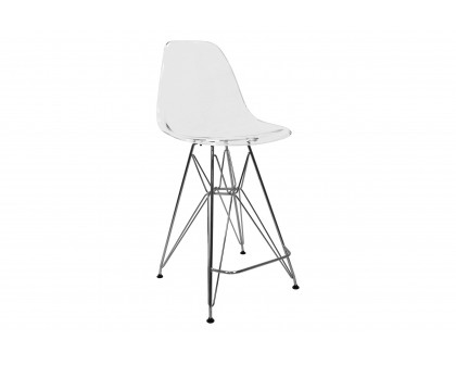 LeisureMod Cresco Modern Acrylic Barstool with Chrome Base and Footrest