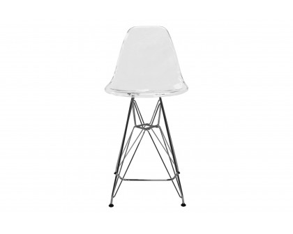 LeisureMod Cresco Modern Acrylic Barstool with Chrome Base and Footrest - Clear