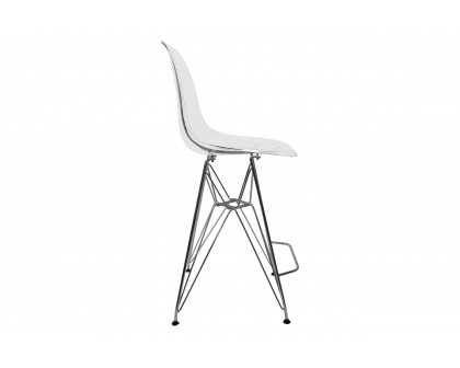 LeisureMod Cresco Modern Acrylic Barstool with Chrome Base and Footrest - Clear