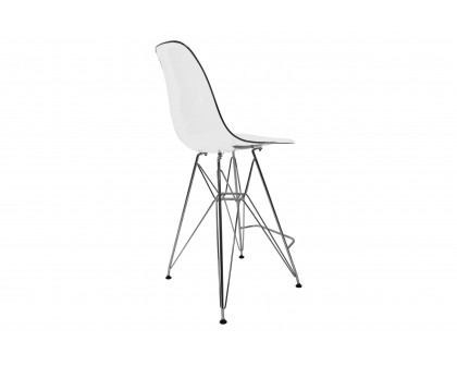 LeisureMod Cresco Modern Acrylic Barstool with Chrome Base and Footrest - Clear