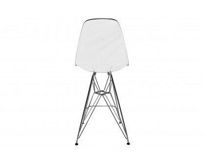 LeisureMod Cresco Modern Acrylic Barstool with Chrome Base and Footrest - Clear