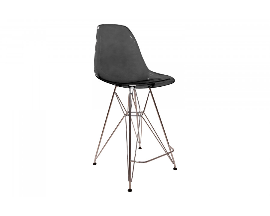 LeisureMod Cresco Modern Acrylic Barstool with Chrome Base and Footrest - Transparent Black