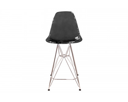 LeisureMod Cresco Modern Acrylic Barstool with Chrome Base and Footrest - Transparent Black