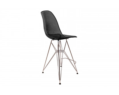 LeisureMod Cresco Modern Acrylic Barstool with Chrome Base and Footrest - Transparent Black