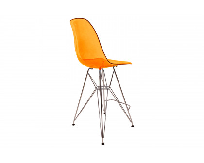 LeisureMod Cresco Modern Acrylic Barstool with Chrome Base and Footrest - Transparent Orange