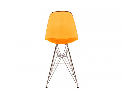 LeisureMod Cresco Modern Acrylic Barstool with Chrome Base and Footrest - Transparent Orange