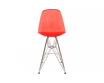 LeisureMod Cresco Modern Acrylic Barstool with Chrome Base and Footrest - Transparent Red