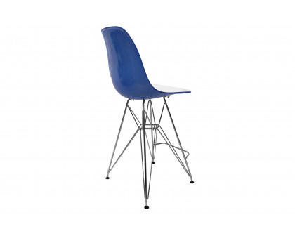 LeisureMod Cresco Modern Acrylic Barstool with Chrome Base and Footrest - White/Blue