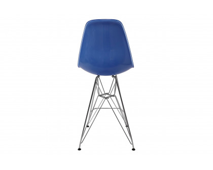 LeisureMod Cresco Modern Acrylic Barstool with Chrome Base and Footrest - White/Blue